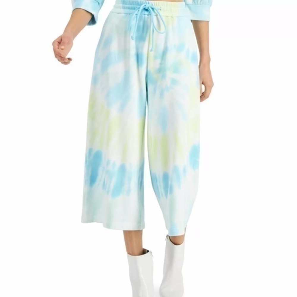 INC Women's Sweatpants Blue Size XS Tie Dye Wide Leg Drawstring Waist $79